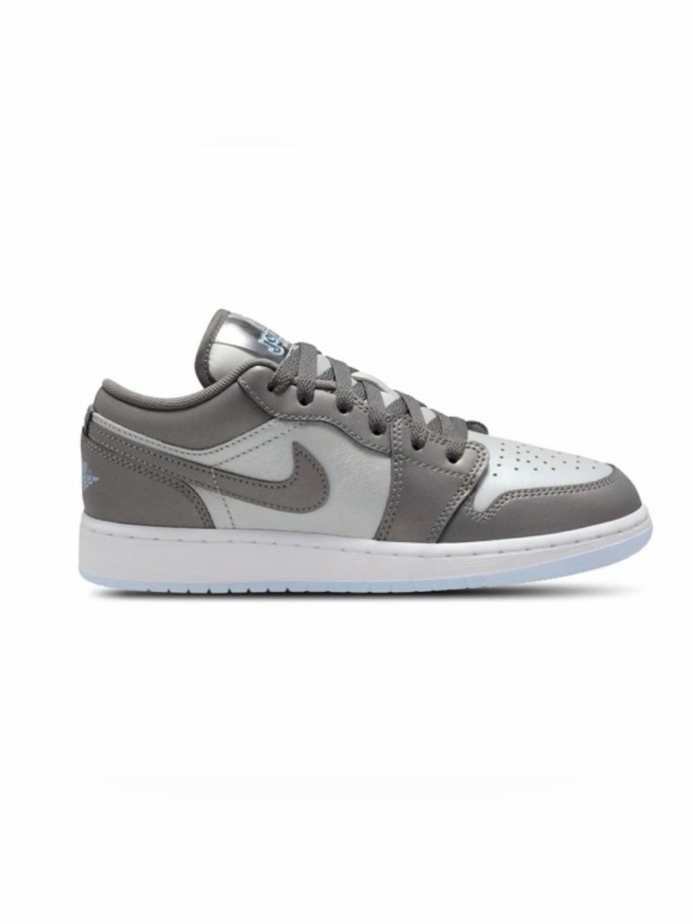Nike Gray and White Low-Top Sneakers with Silver Accent
